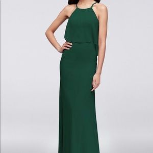 FLOUNCED CRINKLE CHIFFON SHEATH BRIDESMAID DRESS